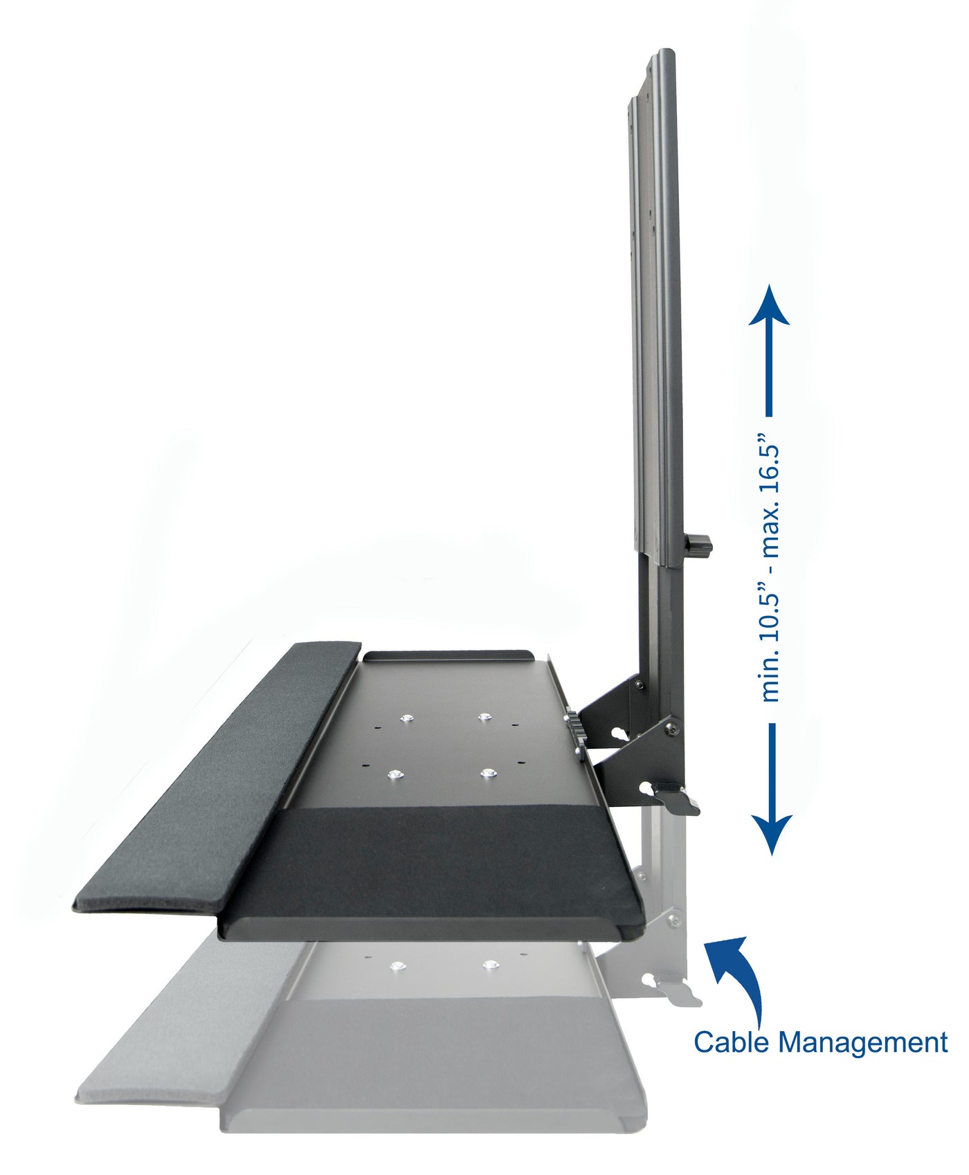 Integrated cable management to keep your workspace clean and tidy.