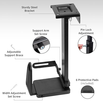 Large heavy-duty adjustable space saving under desk PC mount.